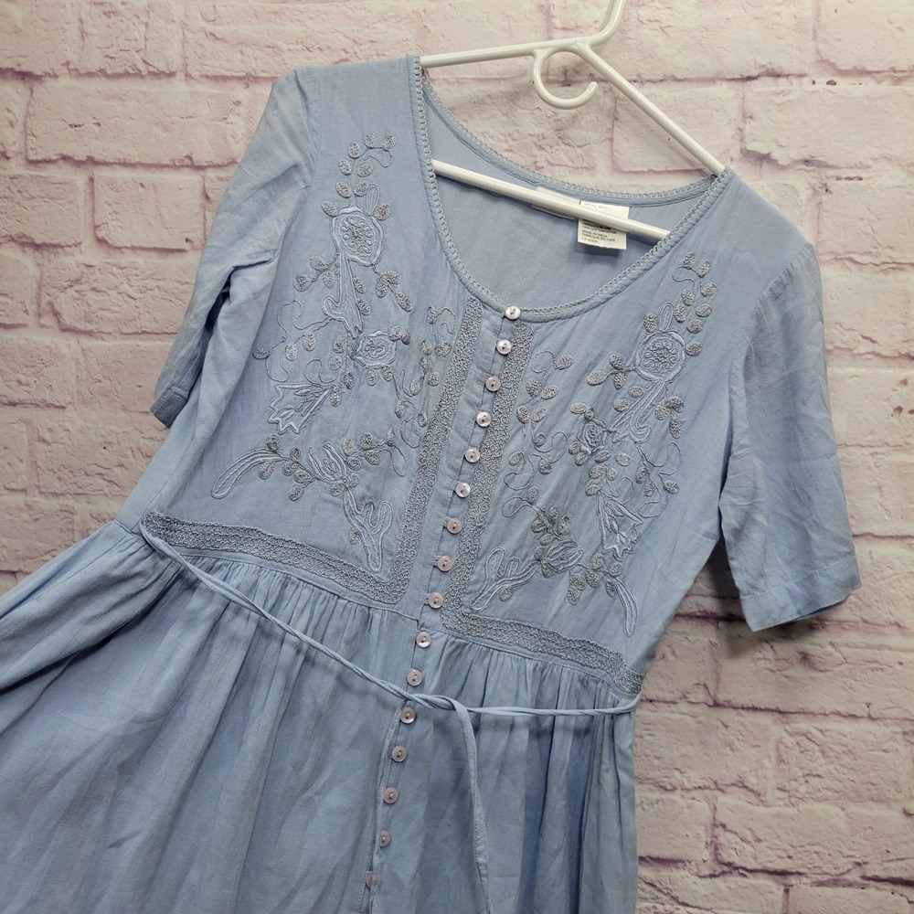 VTG Together Boho Embroidered Maxi Dress Sz 10 Blue Cottagecore Fairy Whimsical‎ - Picture 6 of 10